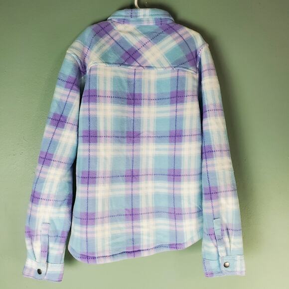 Eddie Bauer Girls Lavender Plaid Fleece Shirt Jacket Shacket Size 14/16 - Picture 2 of 6